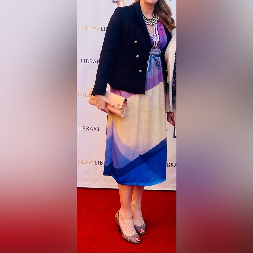 Bl^nk Purple & Blue ombré Dress w. attached belt. OSFM 10/L (or generous 10)